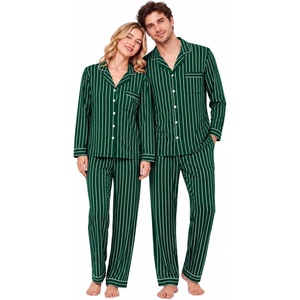 SWOMOG Family Christmas Pajamas Set Long Sleeve Button Down Sleepwear Festival Party Xmas Holiday Pjs Set(Green Stripes)