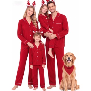 SWOMOG Family Christmas Pajamas Set Long Sleeve Button Down Sleepwear Festival Party Xmas Holiday Pjs Set(Red)