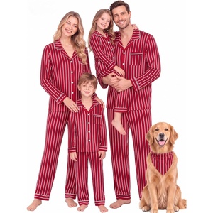 SWOMOG Family Christmas Pajamas Set Long Sleeve Button Down Sleepwear Festival Party Xmas Holiday Pjs Set(Red Stripes)