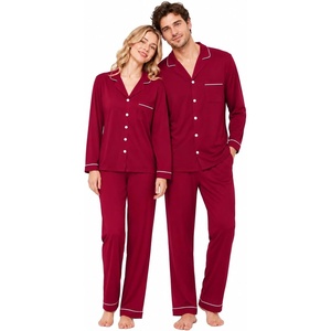 SWOMOG Family Christmas Pajamas Set Long Sleeve Button Down Sleepwear Festival Party Xmas Holiday Pjs Set(Wine Red)