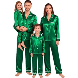 SWOMOG Family Matching Christmas Pajamas Set Silk Satin Long Sleeve Sleepwear Women/Men/Kids Button Down Loungewear Pj Set(Emerald Green)