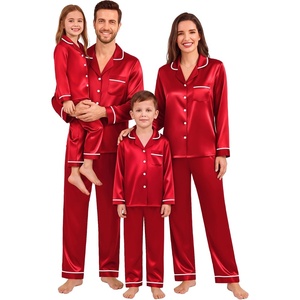 SWOMOG Family Matching Christmas Pajamas Set Silk Satin Long Sleeve Sleepwear Women/Men/Kids Button Down Loungewear Pj Set(Red)