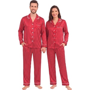 SWOMOG Family Matching Christmas Pajamas Set Silk Satin Long Sleeve Sleepwear Women/Men/Kids Button Down Loungewear Pj Set(Red Striped)