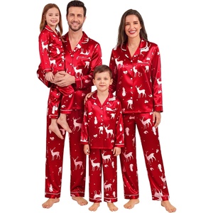 SWOMOG Family Matching Christmas Pajamas Set Silk Satin Long Sleeve Sleepwear Women/Men/Kids Button Down Loungewear Pj Set(Reindeer Snowflake Print)