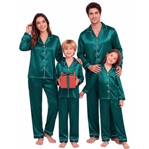 SWOMOG Family Matching Pajamas Sets Long Sleeve 2 Pcs Silk Satin PJs Sets(Deep Green)