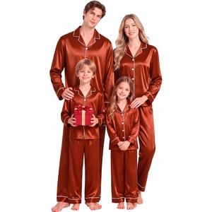 SWOMOG Family Matching Pajamas Sets Long Sleeve 2 Pcs Silk Satin PJs Sets(Rust Brown)