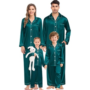 SWOMOG Family Satin Matching Pajama Set, Long Sleeve Sleepwear 2 Pcs Pj Set(Green)