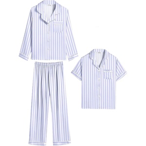 SWOMOG Kids Satin Pajamas Sets Girls Boys Button-Down Pjs Short Sleeve Silk Nightwear 2 Piece Lounge Sets(Long Sleeve-blue Striped)