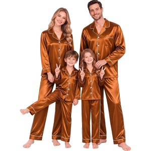 SWOMOG Matching Family Christmas Pajamas Set Couple Silk Satin Pj Set Button Down Women/Men/Kids Holiday Sleepwear(Caramel)