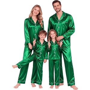 SWOMOG Matching Family Christmas Pajamas Set Couple Silk Satin Pj Set Button Down Women/Men/Kids Holiday Sleepwear(Green)