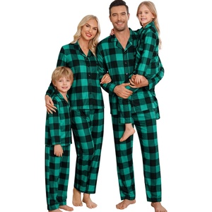 SWOMOG Matching Family Pajama Set Long Sleeve Christmas Pajama Button Down Holiday Sleepwear Set with Pockets(Green Plaid)