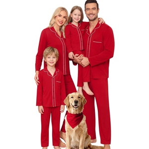 SWOMOG Matching Family Pajama Set Long Sleeve Christmas Pajama Button Down Holiday Sleepwear Set with Pockets(Red)