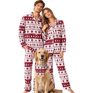 SWOMOG Matching Family Pajama Set Long Sleeve Christmas Pajama Button Down Holiday Sleepwear Set with Pockets(White Red Christmas)