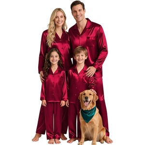 SWOMOG Matching Family Pajamas Set Silky Satin Christmas Pj Set Long Sleeve Button Down Sleepwear 2 Pcs Couple Matching Set(Burgundy)