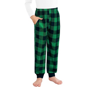 SWOMOG Unisex Kids Plaid Pajama Pants for Boys & Girls Comfy Sleepwear Bottoms Lounge Jogger PJ Pants with Pockets(Black & Green Plaid)