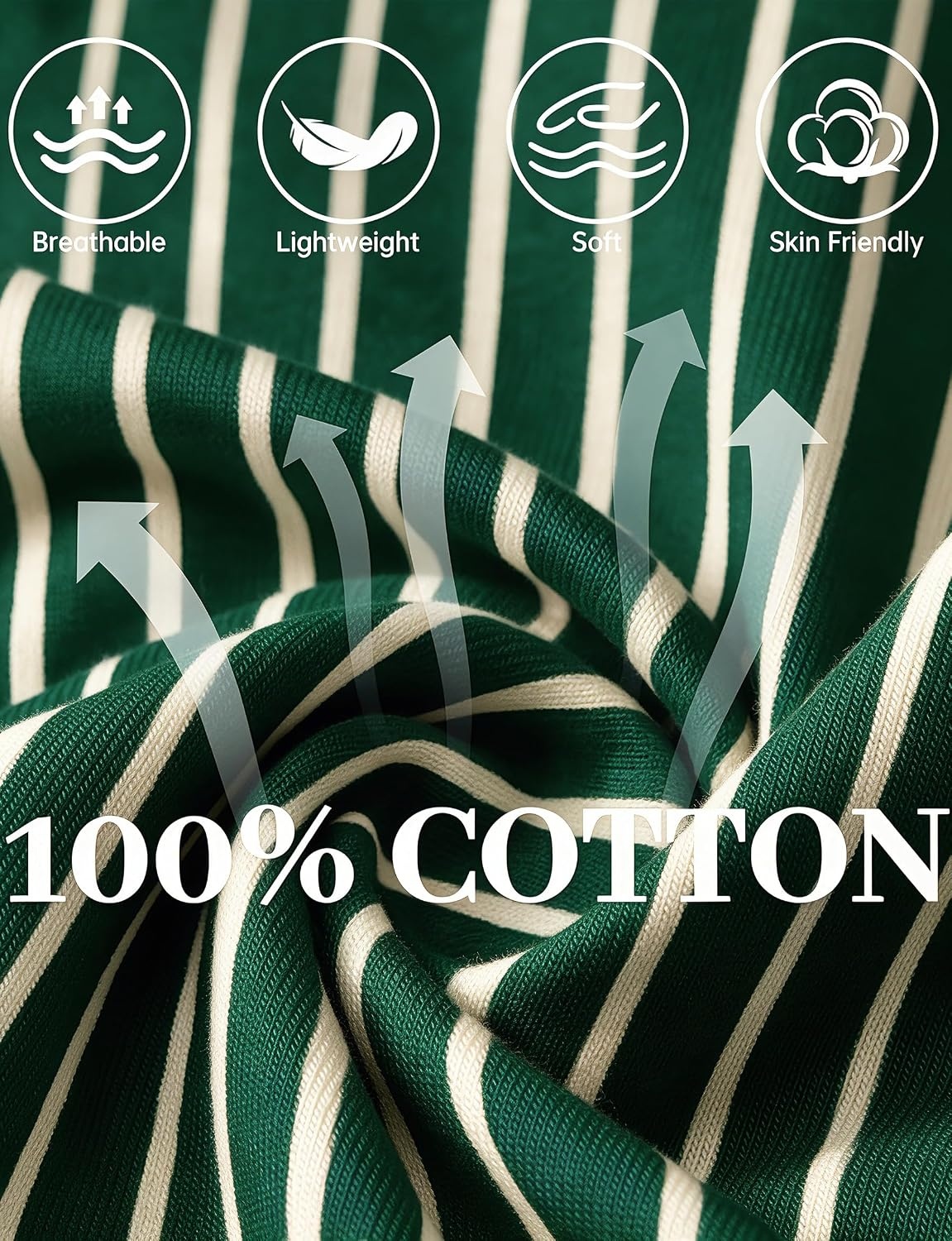 image:imageSWOMOG 100 Cotton Couples Pajama Set Long Sleeve Sleepwear Button Down Loungewear Pj Set with Pockets amp DrawstringGreen Stripes
