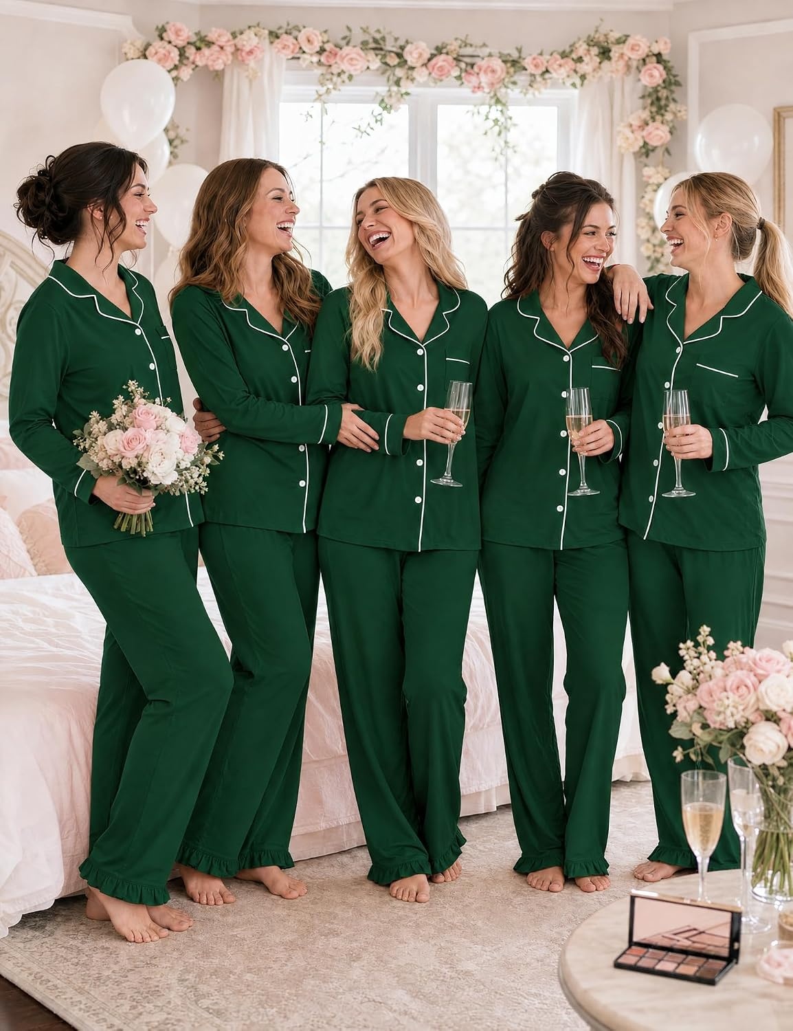image:imageSWOMOG 100 Cotton Pajamas for Women Set 2 Pieces Button Down Pajamas SetGreen