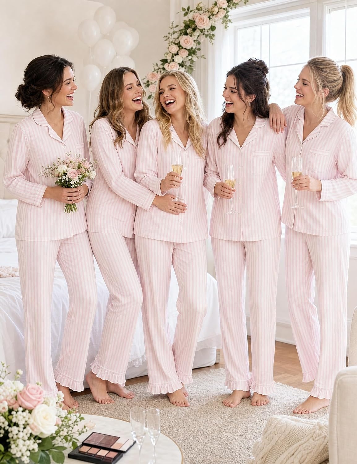 image:imageSWOMOG 100 Cotton Pajamas for Women Set 2 Pieces Button Down Pajamas SetPink White Stripes