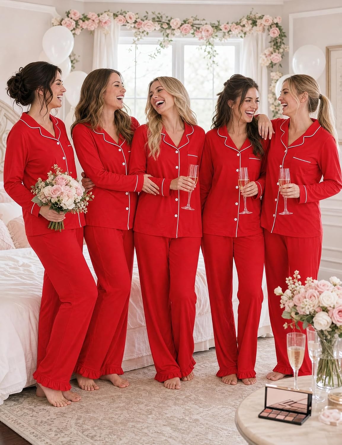 image:imageSWOMOG 100 Cotton Pajamas for Women Set 2 Pieces Button Down Pajamas SetRed