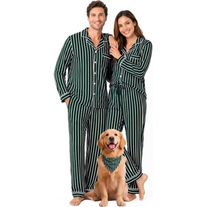 SWOMOG 100% Cotton Couples Pajama Set Long Sleeve Sleepwear Button Down Loungewear Pj Set with Pockets & Drawstring(Green Stripes)