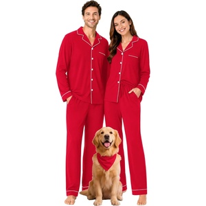 SWOMOG 100% Cotton Couples Pajama Set Long Sleeve Sleepwear Button Down Loungewear Pj Set with Pockets & Drawstring(Red)
