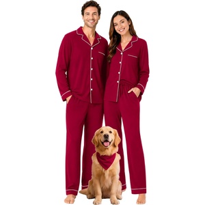 SWOMOG 100% Cotton Couples Pajama Set Long Sleeve Sleepwear Button Down Loungewear Pj Set with Pockets & Drawstring(Wine Red)