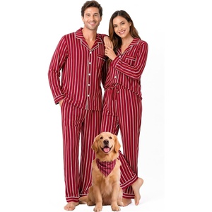 SWOMOG 100% Cotton Couples Pajama Set Long Sleeve Sleepwear Button Down Loungewear Pj Set with Pockets & Drawstring(Wine Red Stripes)