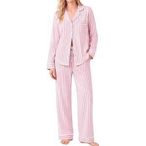 SWOMOG 100% Cotton Pajama Sets for Women Long Sleeve Button Down Pj Sets Sleepwear 2 Pcs Comfy Loungewear with Pants(Pink Stripe)