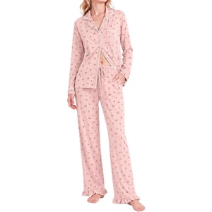 SWOMOG 100% Cotton Pajamas for Women Set 2 Pieces Button Down Pajamas Set(Pink Ditsy Floral)
