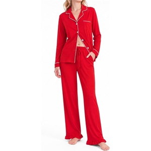 SWOMOG 100% Cotton Pajamas for Women Set 2 Pieces Button Down Pajamas Set(Red)