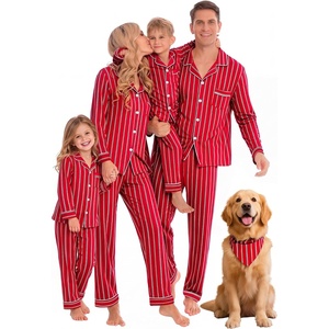 SWOMOG Family Christmas Pajamas Set Long Sleeve Sleepwear Sets Button Down Loungewear Set Party Holiday Pjs Sets(Wine Red Stripes)