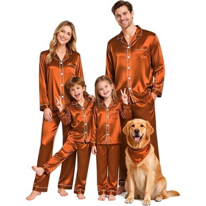 SWOMOG Family Silky Satin Pajama Set Long Sleeve Pj Set Button Dwon Loungewear 2 PCS Sleepwear Set(Burnt Orange)
