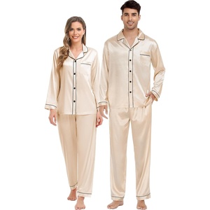 SWOMOG Family Silky Satin Pajama Set Long Sleeve Pj Set Button Dwon Loungewear 2 PCS Sleepwear Set(Champagne)